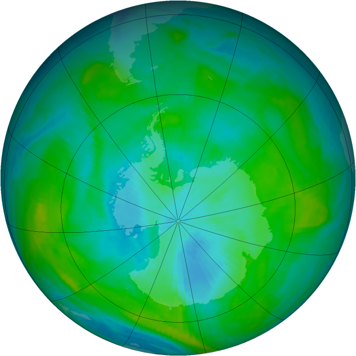 Antarctic ozone map for 14 February 1982